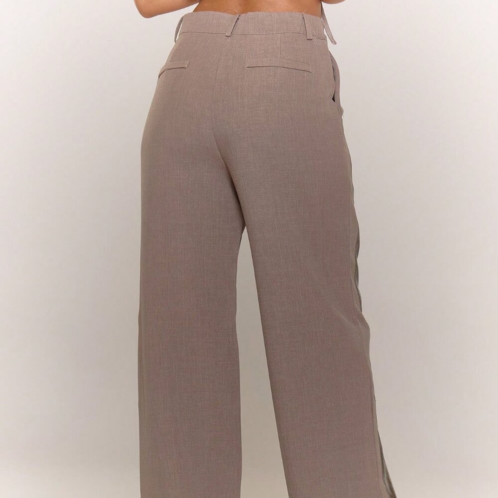 Grey Casual Women's Faux Leather Panel Trousers - Picture 2 of 5
